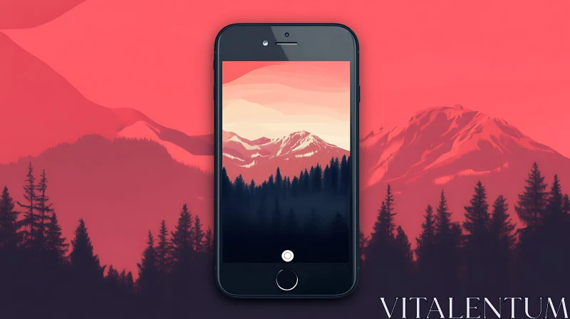 Serene Mountain View on Mobile AI Image