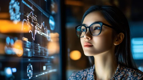 Woman with Glasses and Data Screen