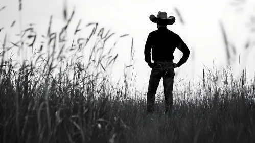 Lone Cowboy in a Field