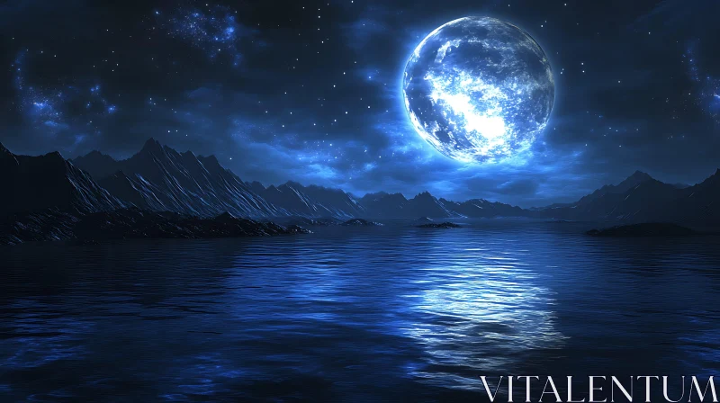 Night Lake Under Moonlight AI Image