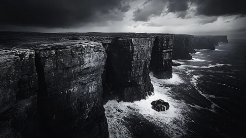 Monochrome Cliffs Ocean Scene