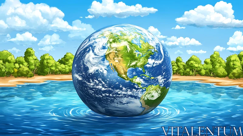 Planet Earth in Water Scenery AI Image