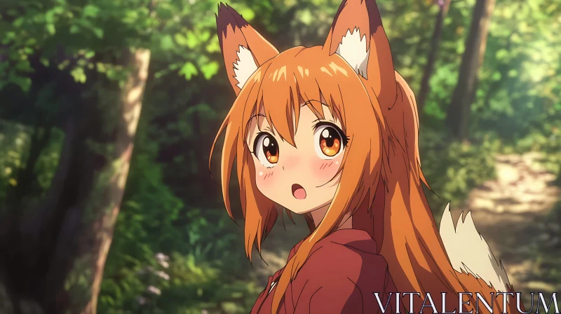 Surprised Anime Girl in Nature AI Image