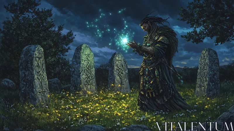 AI ART Mystic Man Casting Spell Near Ancient Stones