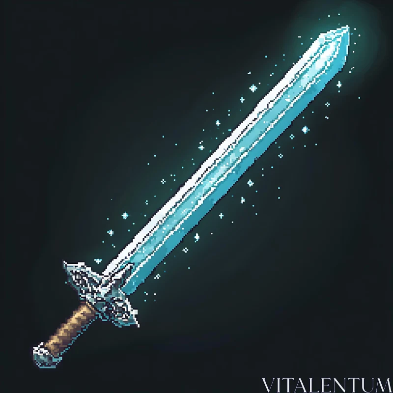 Fantasy Glowing Sword Pixel Art AI Image