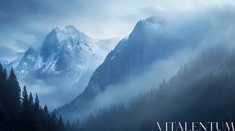 AI ART Foggy Mountain Peaks