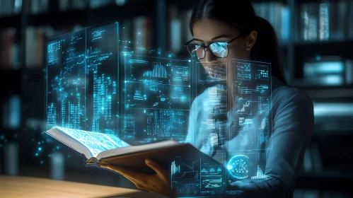 Woman Reading Holographic Data Book