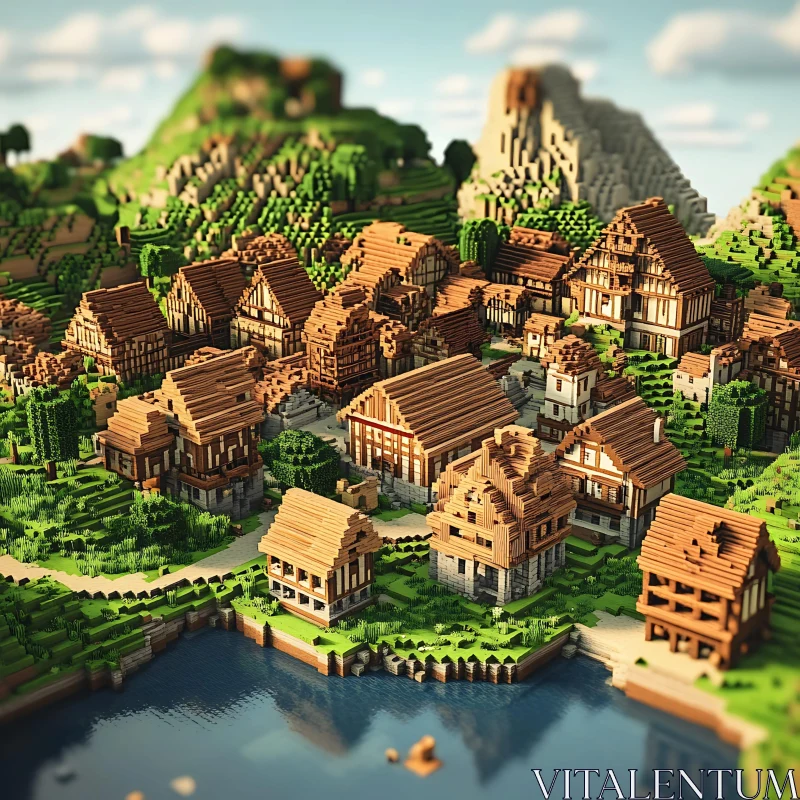 Medieval Village in Pixel Art AI Image