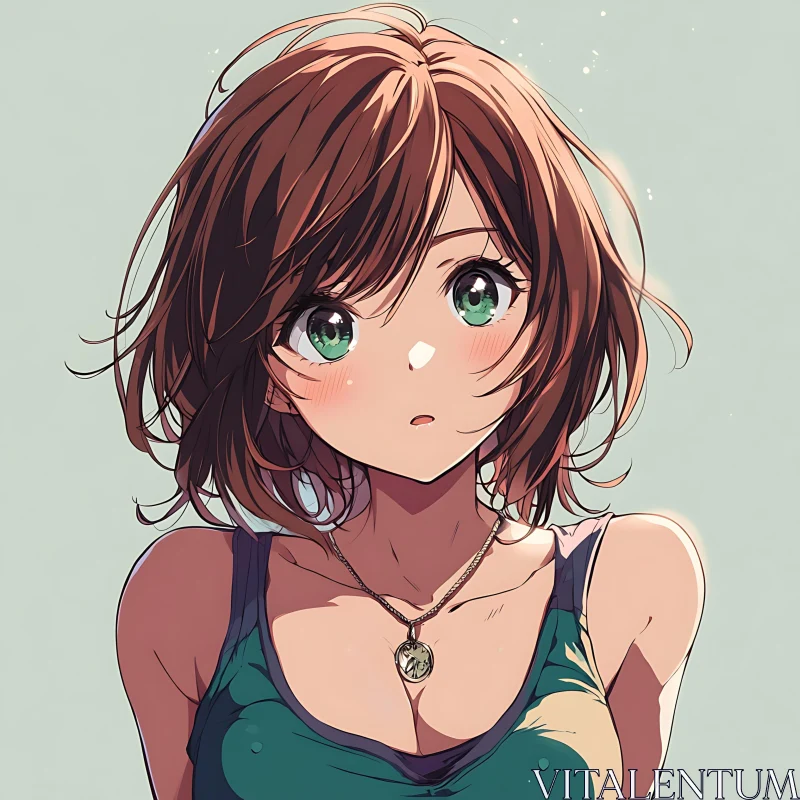 Short-Haired Anime Girl Blushing AI Image