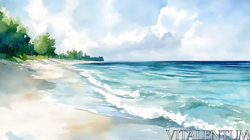 AI ART Coastal Serenity Watercolor Art