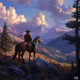 Western Scene with Cowboy and Horse