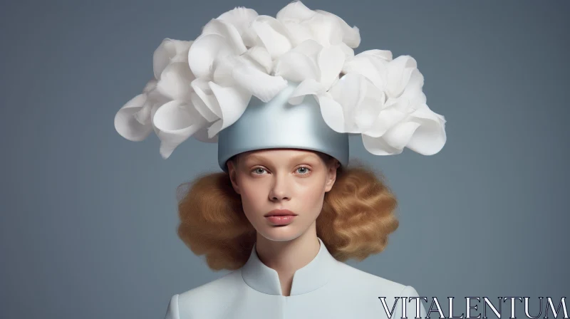 Blue Hat with White Flowers - Futuristic Minimalism AI Image