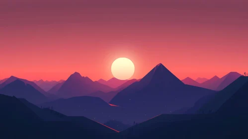 Layered Mountains at Sunset