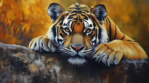 Tiger Resting on Paws Painting