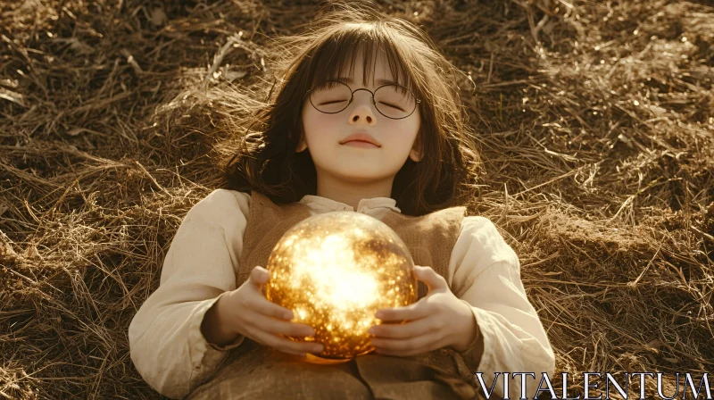 Mystical Child with a Golden Sphere AI Image