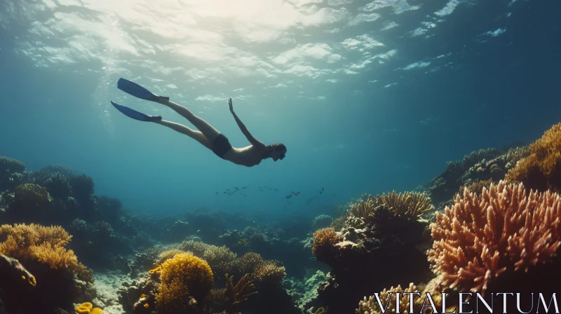 Underwater Scene with Snorkeler and Corals AI Image