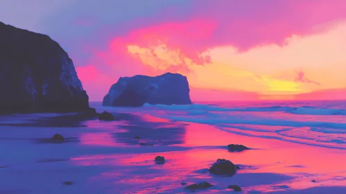 Colorful Sunset Beach Scene