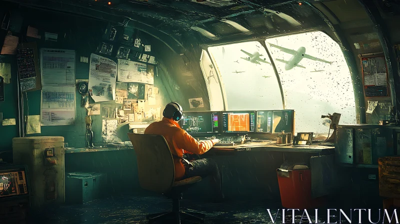 Operator in Aviation Control Room AI Image