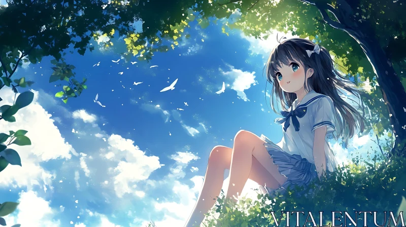 Dreamy Anime Girl in Natural Setting AI Image