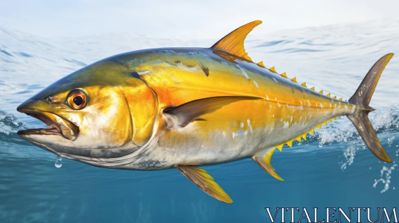 Exotic Underwater Life: Tuna Fishing in Blue and Amber AI Image