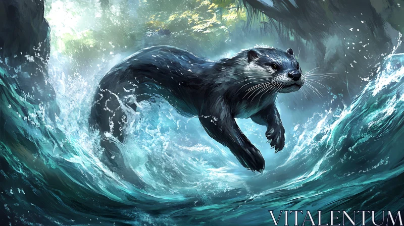 Otter Swimming in Water AI Image