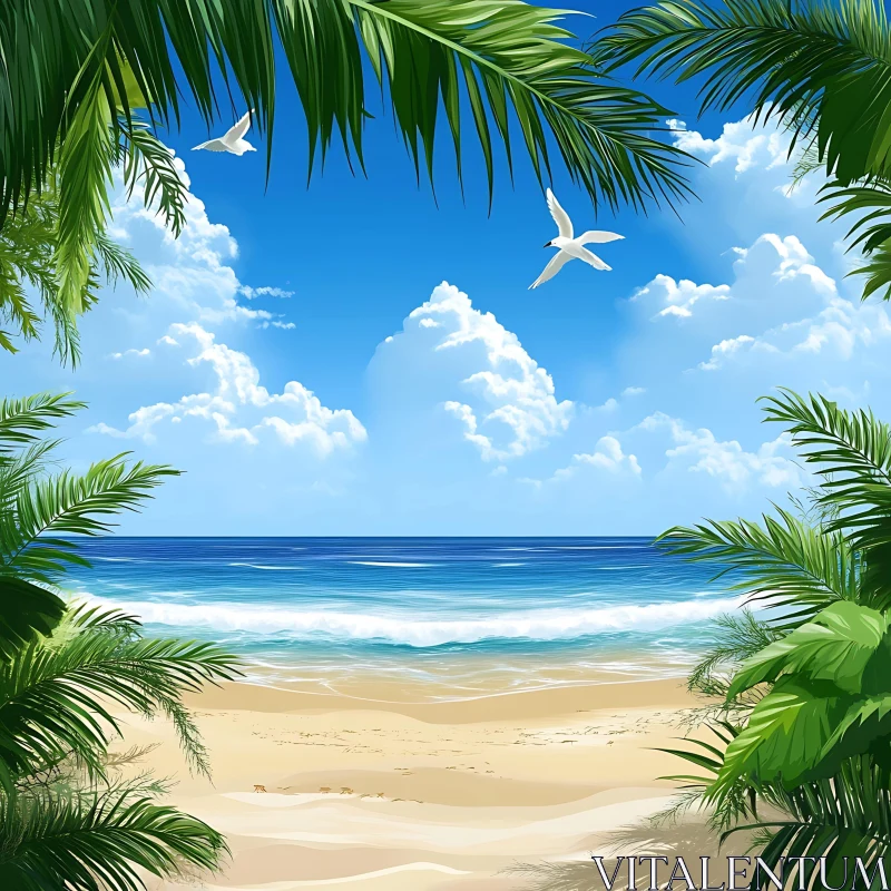 AI ART Tropical Beach Scene with Birds