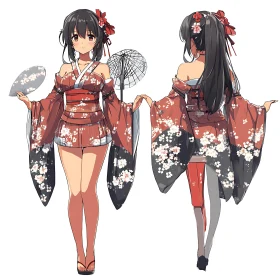 Anime Girl in Traditional Japanese Kimono