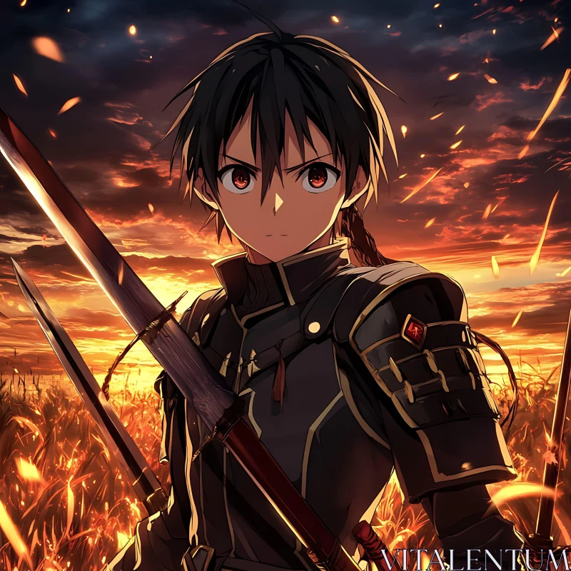 AI ART Anime Warrior at Sunset