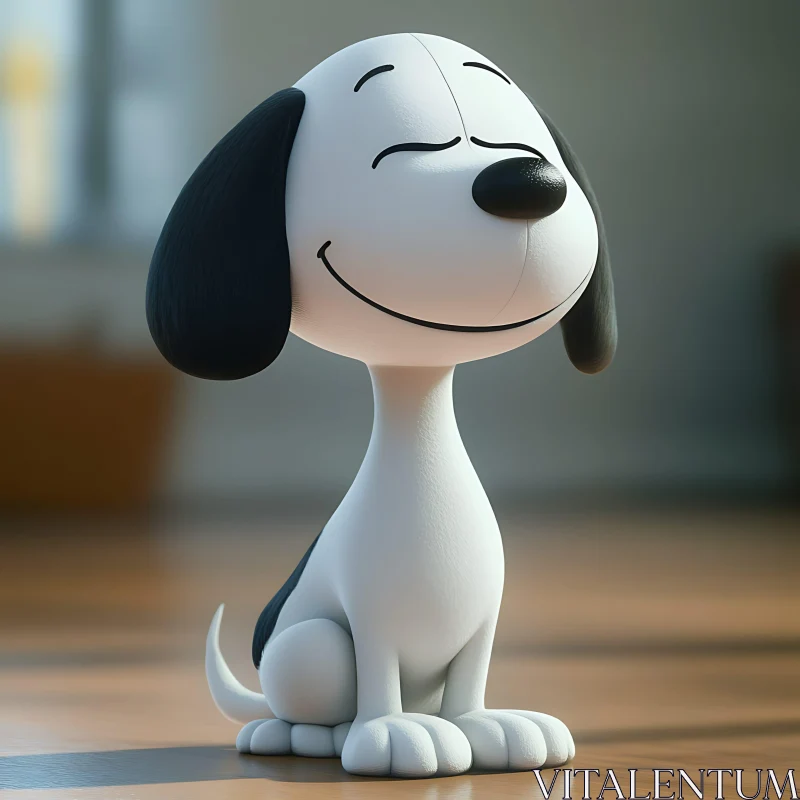 Cute Contented Dog Cartoon with Closed Eyes and Smile AI Image