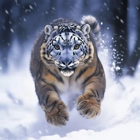 Majestic Snow Leopard in Winter Forest