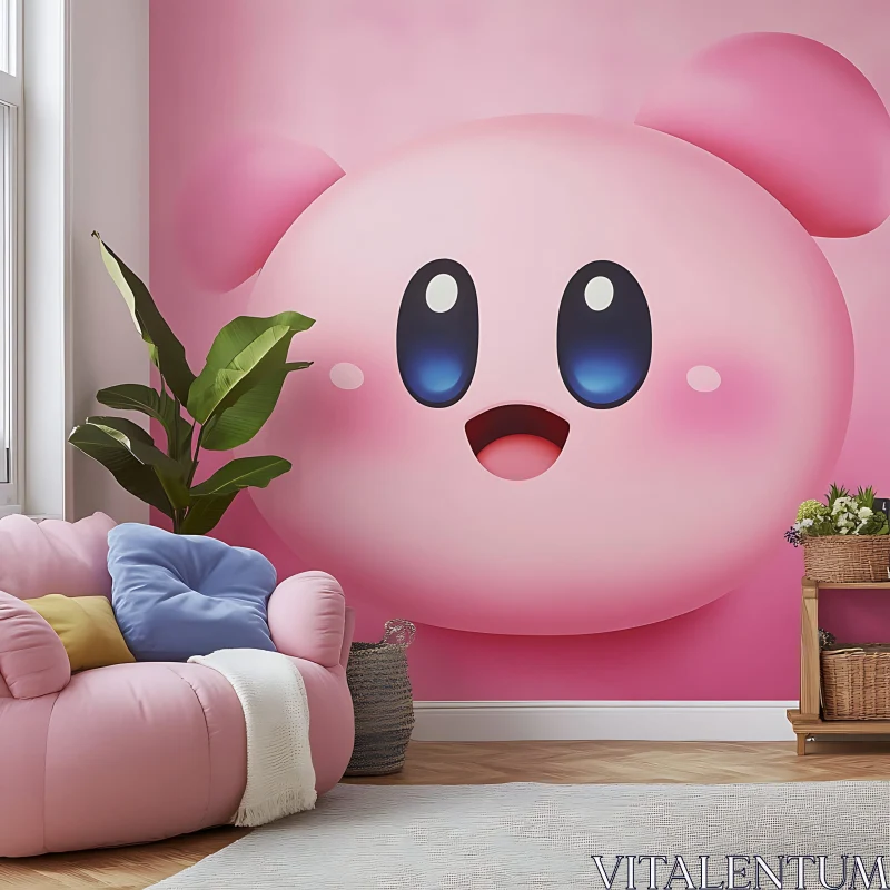 Charming Pink Anime Artwork in Cozy Living Space AI Image