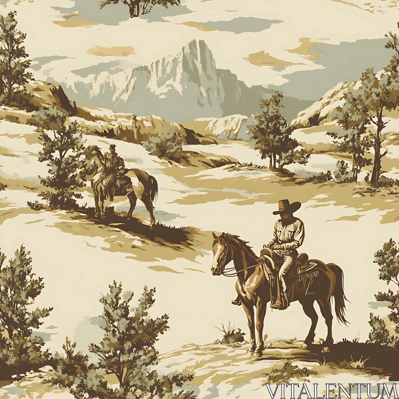 AI ART Vintage Cowboy Landscape Painting