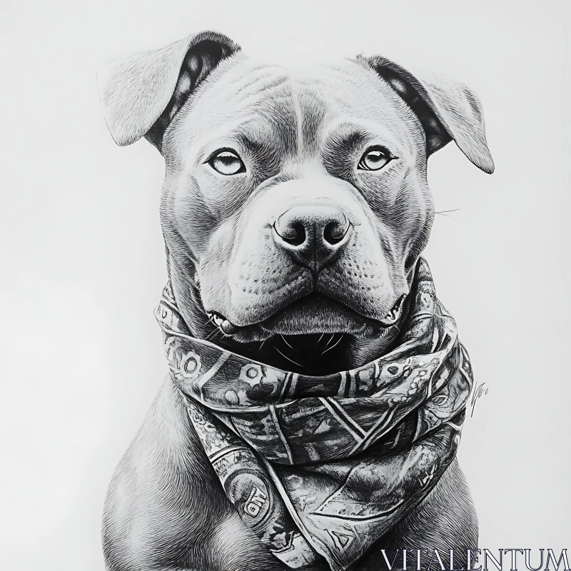 Dog Portrait in Black and White with Bandana AI Image