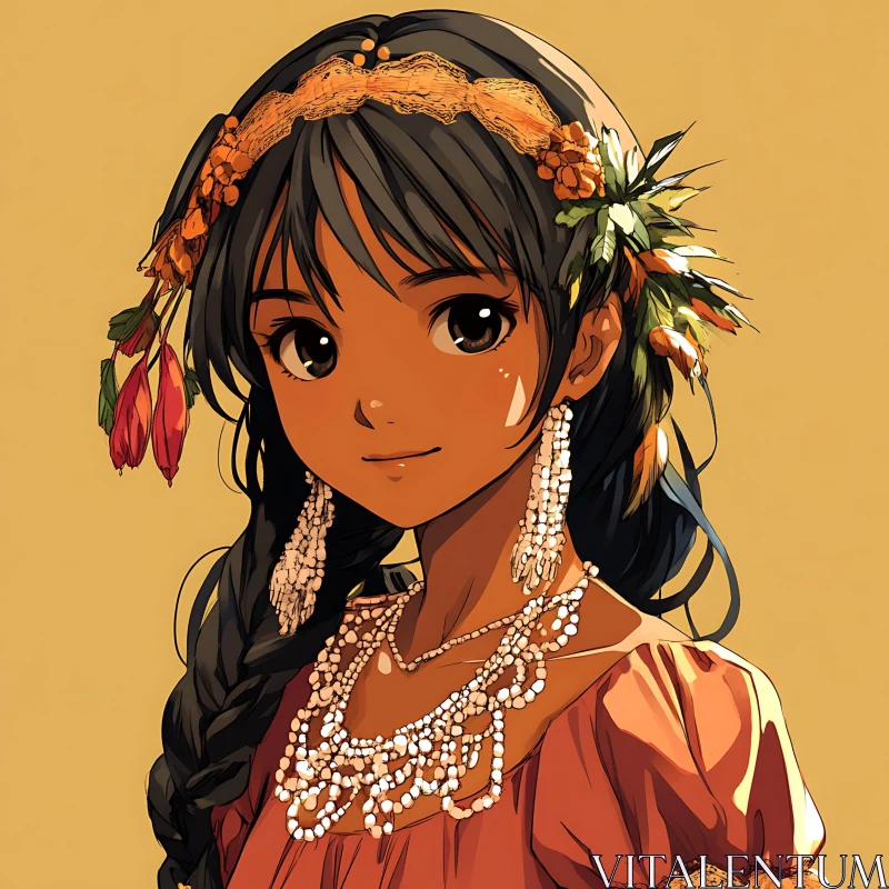 AI ART Elegant Anime Woman with Floral Crown