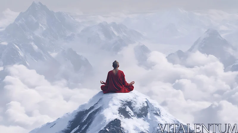 Meditative Figure in Mountains AI Image