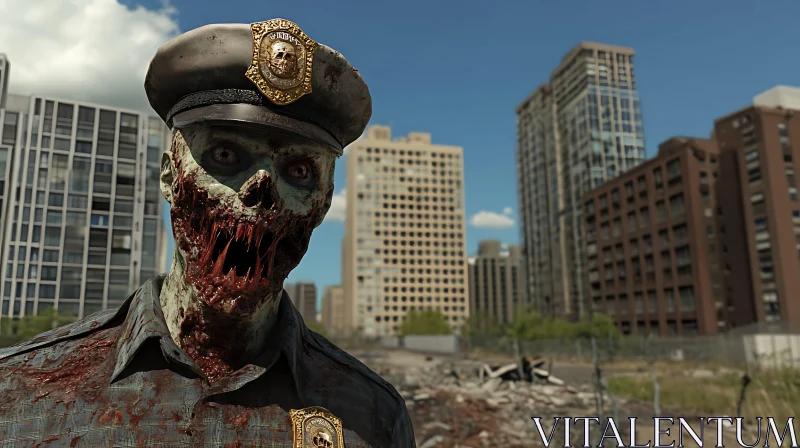 Undead Law: A Zombie Cop's Grim Patrol AI Image