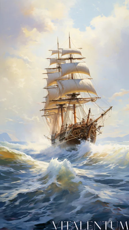 Majestic Ocean Voyage with Sailing Ship AI Image