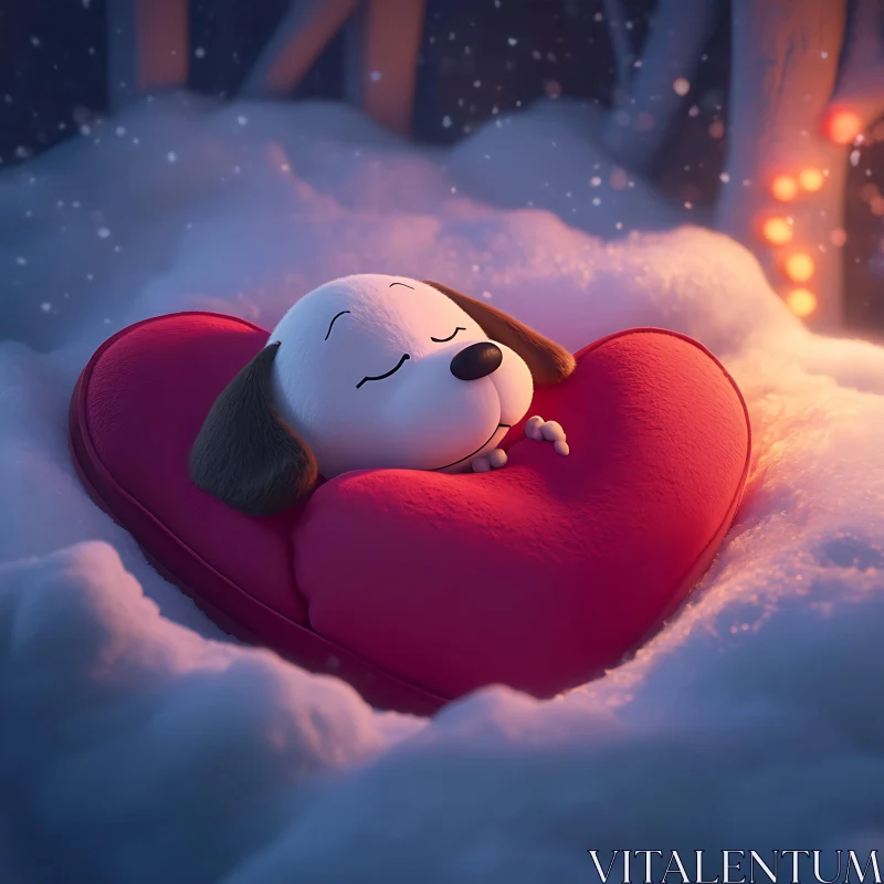 Cute Dog Resting in Winter Wonderland AI Image