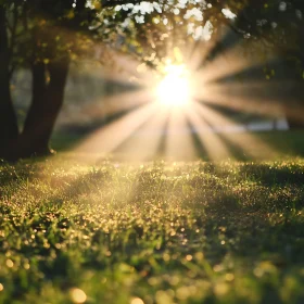 Ethereal Sunlight on Dewy Grass