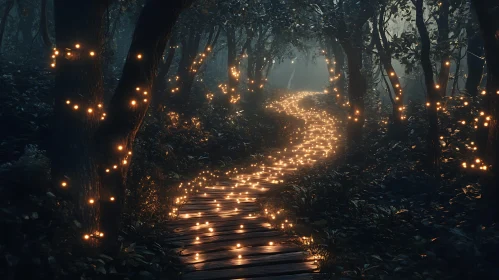 Magical Forest at Twilight with Illuminated Path