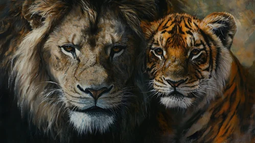 Majestic Lion and Tiger Close-Up