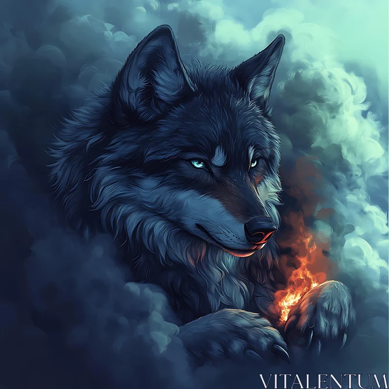 AI ART Mystic Wolf with Fire