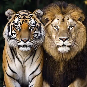 Majestic Lion and Tiger Side-by-Side