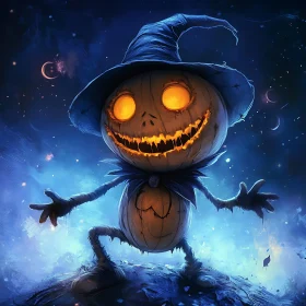 Whimsical Pumpkin Monster with Witch Hat