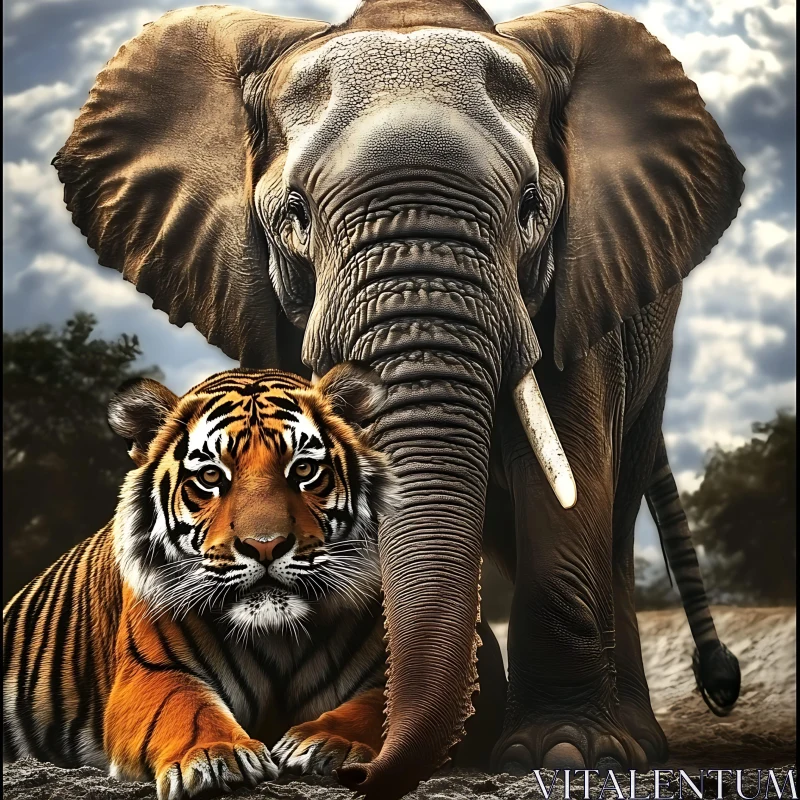 AI ART Majestic Elephant and Tiger Together