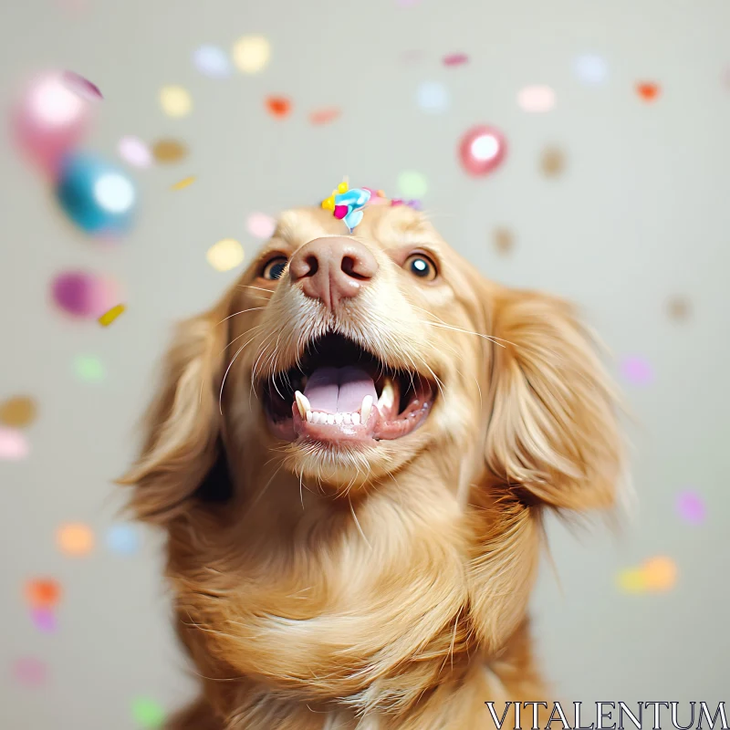 Happy Dog Surrounded by Confetti AI Image