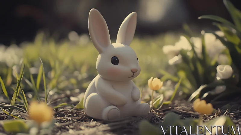 Pastel Bunny Among Spring Flowers AI Image