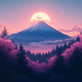 Pink Sunset Over Mountain Peaks