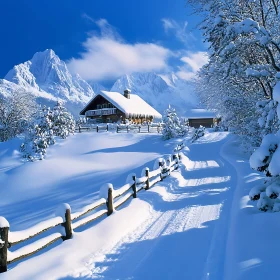Snowy Cabin Landscape