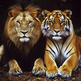 Portrait of Lion and Tiger Together